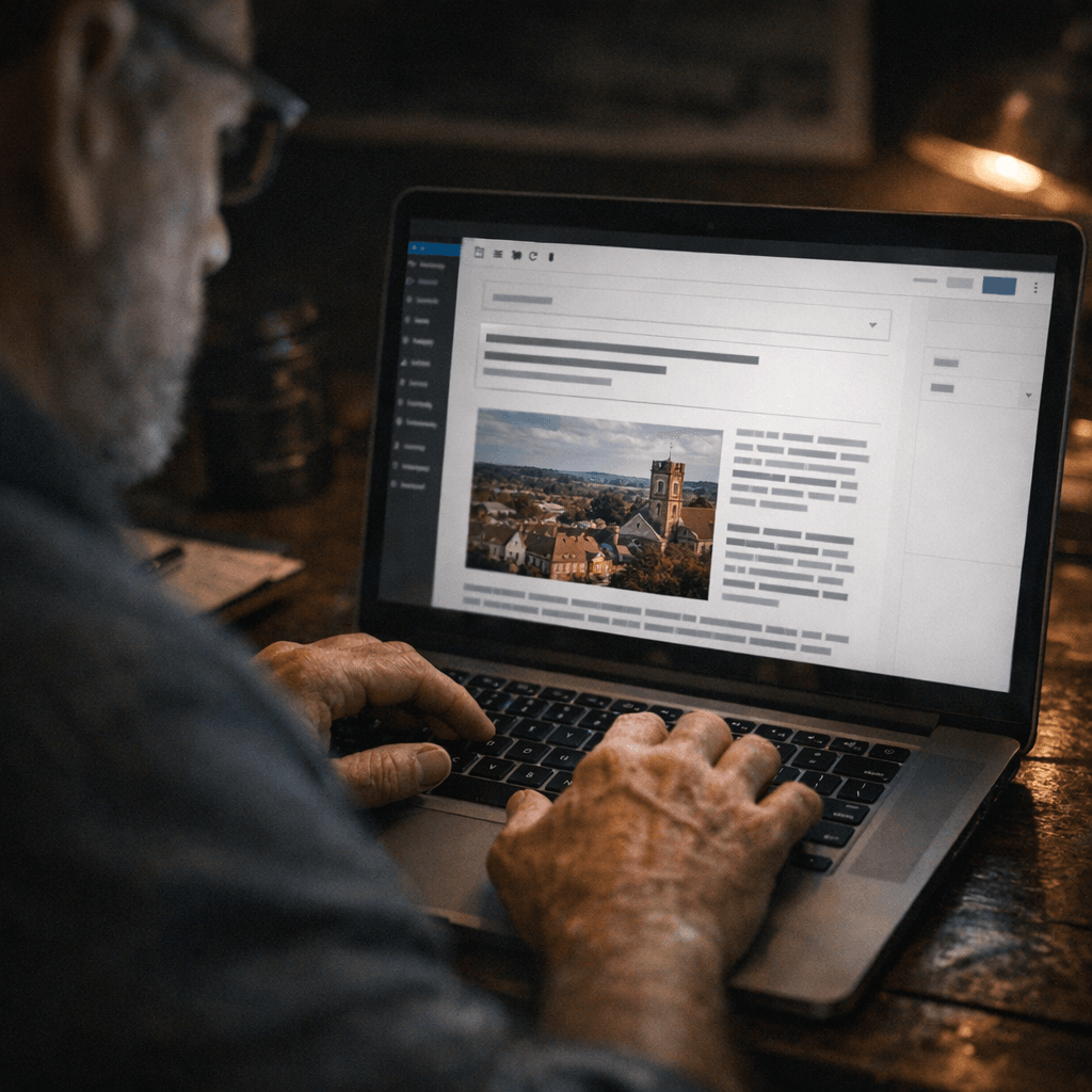 a business owner using WordPress to update their website