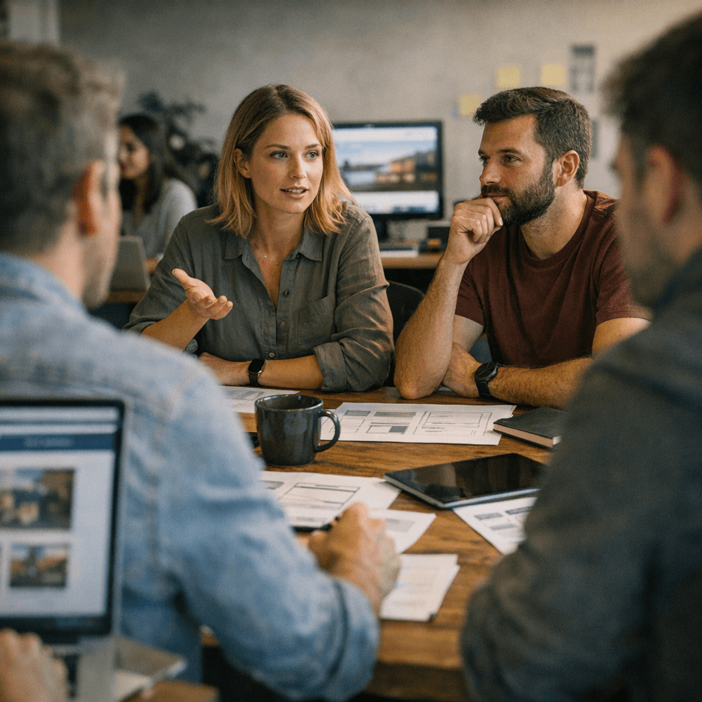 web design agency team discussing project